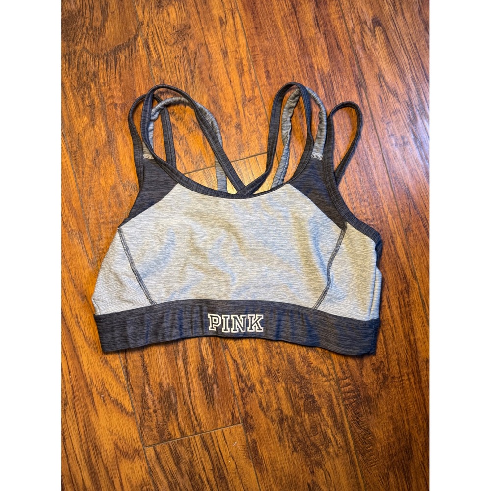 Victoria's Secret PINK Ultimate Gray Heathered Strappy Racerback Sports Bra M